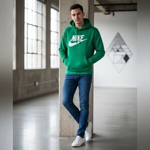Nike Green Pullover Hoodie With White Logo Mens M